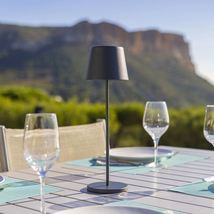 Lampe de table sans fil - LUMISKY - KELLY ROCK - Aluminium gris - LED blanc dimmable - Rechargeable - H38 cm