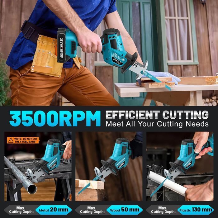 Motosega a gattuccio senza fili da 3600 W, 12000 corse al minuto - 2 batterie da 2,0 Ah - 8 lame - Motosega - Sega a gattuccio per tagliare legno e metallo