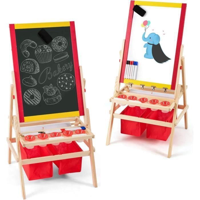 GOPLUS Caballete infantil de madera de doble cara 3 en 1, pizarra magnética/pizarra blanca con caja de almacenamiento y accesorios completos.