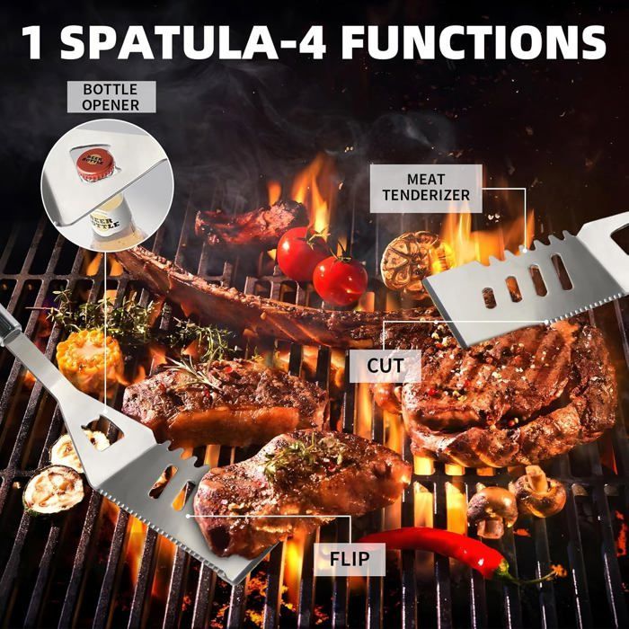 Conjunto de 11 peças de acessórios profissionais para churrasco em aço inoxidável - Utensílios para churrasco com bolsa portátil - Conjunto de ferramentas para churrasco