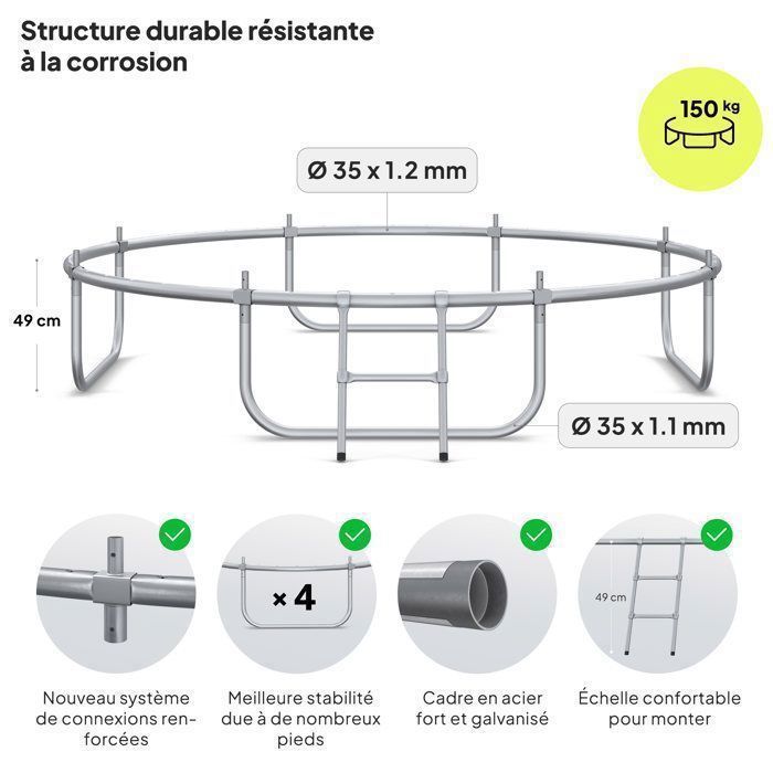 ZIPRO JumpPro OUT Garden Trampoline – Safety Net, 150 kg Load Capacity, 8FT Ø 252 cm – Durable and Stable