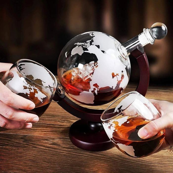 ®RisingFF decanter sferico per whisky con bicchieri, decanter per whisky con 1 decanter e 2 bicchieri