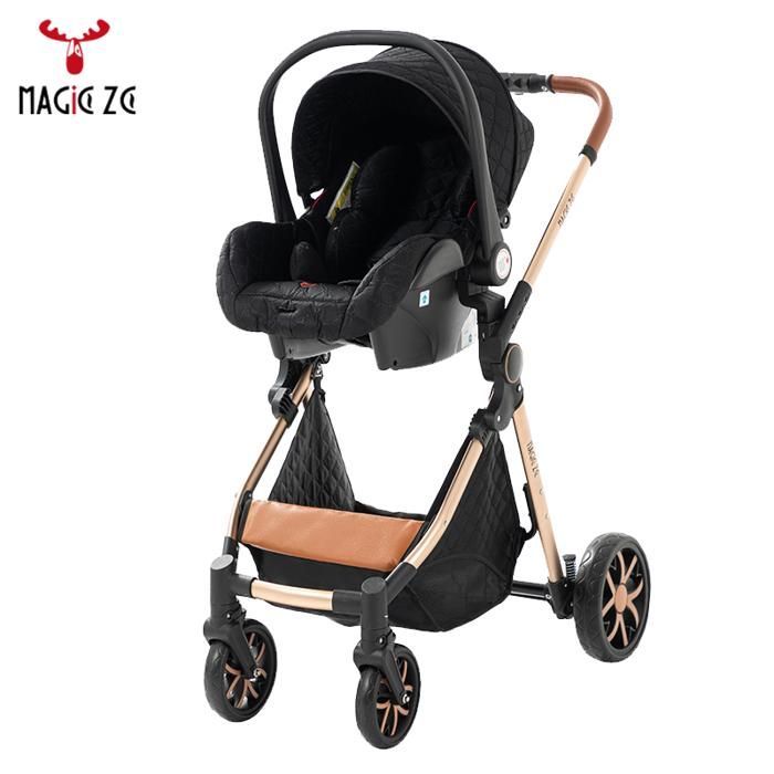 Magic ZC Stroller, Baby Stroller, Compact Folding Stroller, One-Click Fold + Bath Towel + Handbag, Black and Gold