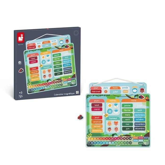 Calendario magnético - Juego educativo - Comprender el concepto del tiempo, desarrollar la independencia - Juguete de cartón con certificación FSC - Para mayores de 3 años