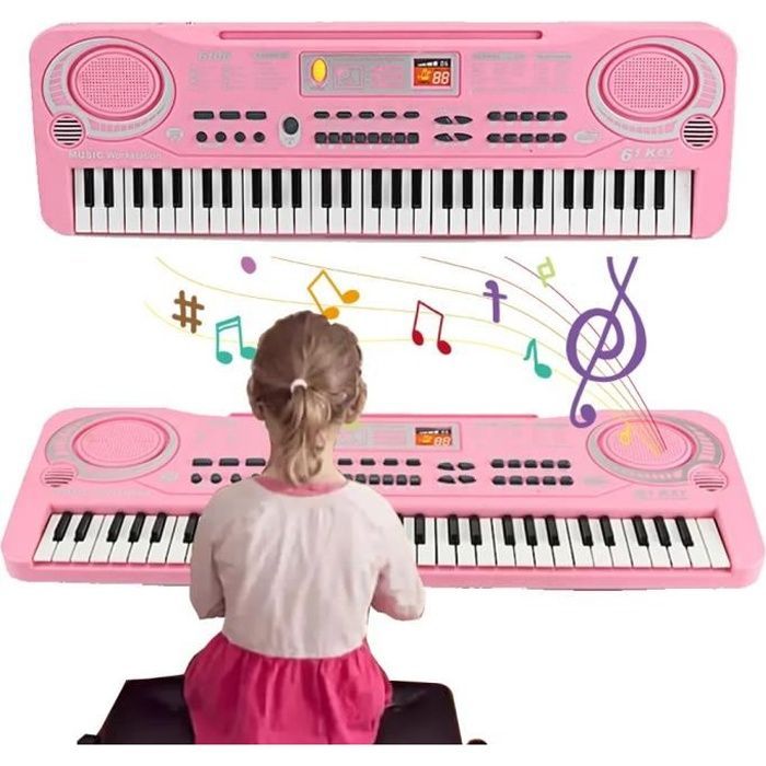 Órgano de piano electrónico con micrófono, teclado musical portátil para niños, 61 teclas, ritmos programados, regalo para niñas.