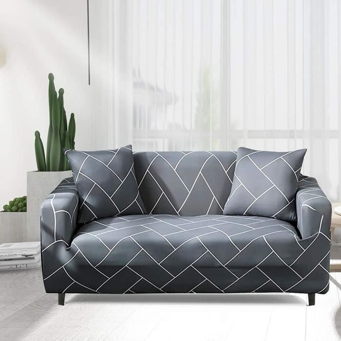 Funda elástica para sofá esquinero - Caldion - 3 plazas - Gris - 190 x 230 cm