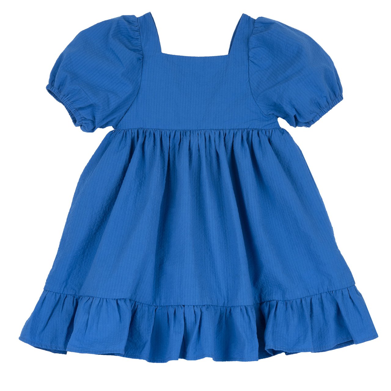 Blaues Kleid mit Ballonärmeln