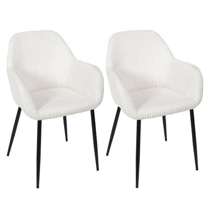 AMORY - Juego de 2 sillas de comedor de pana color crema