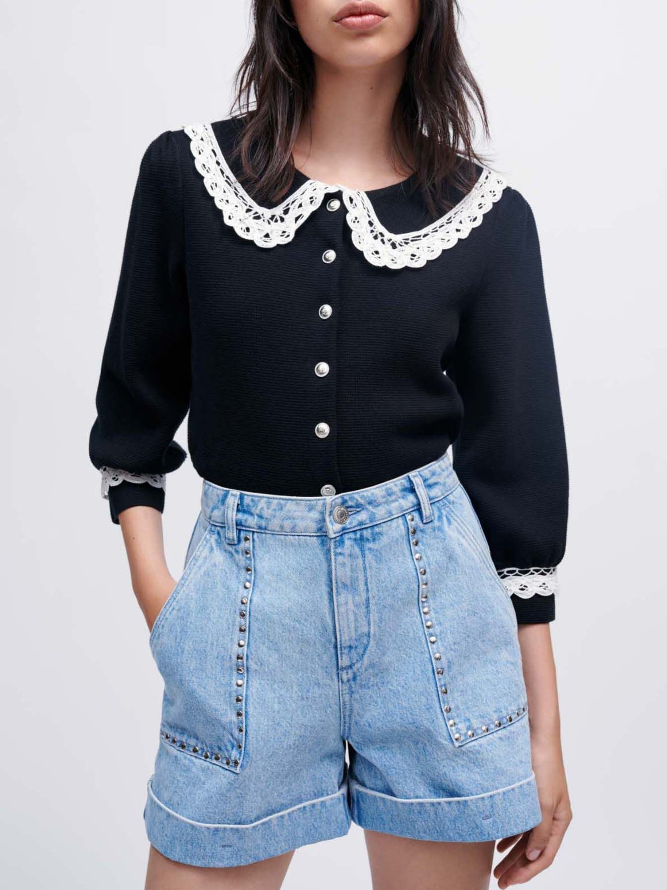 Pantaloni scurți din denim cu ținte - Albastru