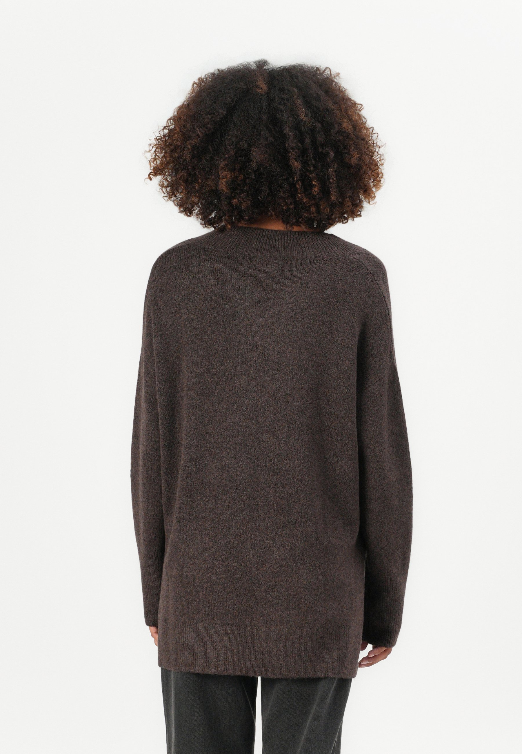 TOM TAILOR DENIM TRUI MET LANGE V-HALS - Trui - zacht chocoladebruine melange