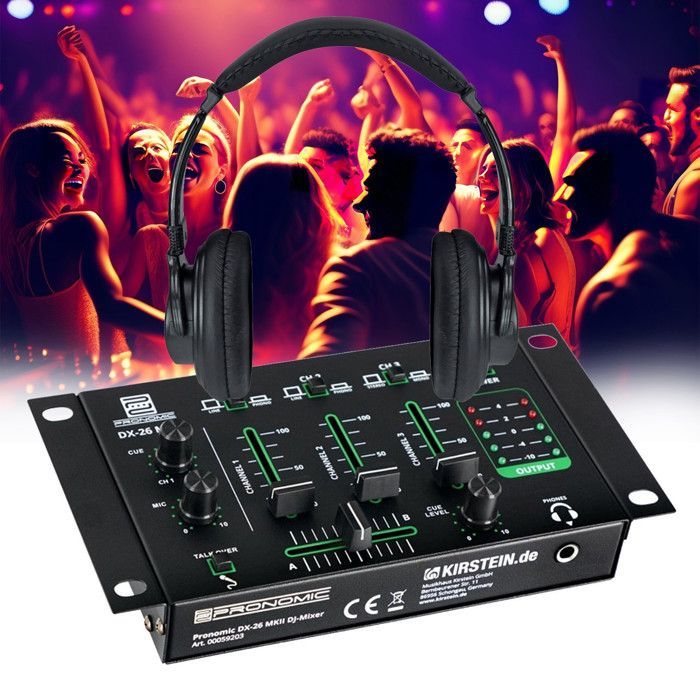 Pronomic DX-26 MKII Mixer - 3 channels - talkover function - Headphones - DJ MIX PA System - Discovery Pack