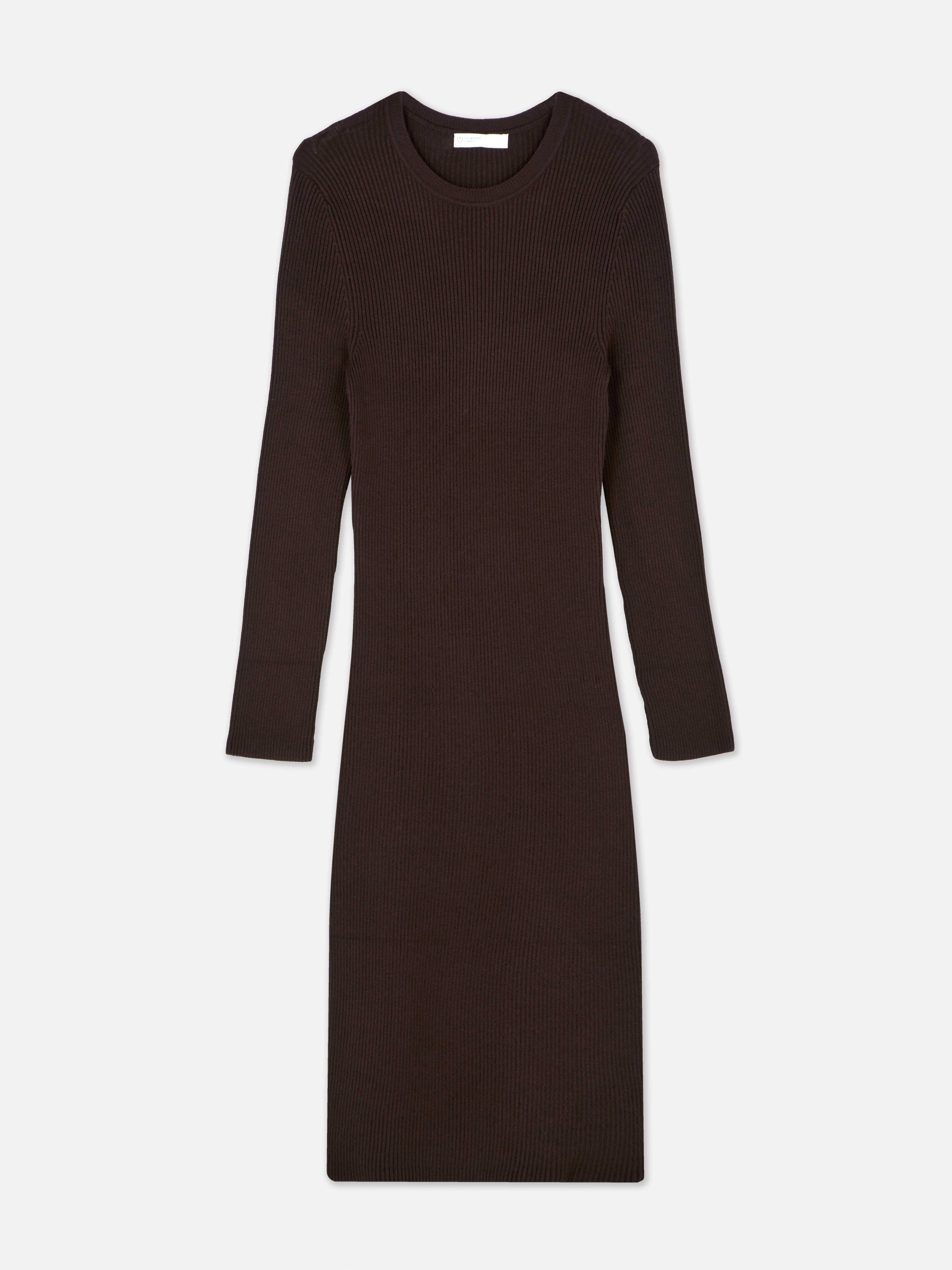 Rochie tip șorț cu decolteu rotund și mâneci lungi O rochie tricotată elegantă, cu decolteu rotund și mâneci lungi