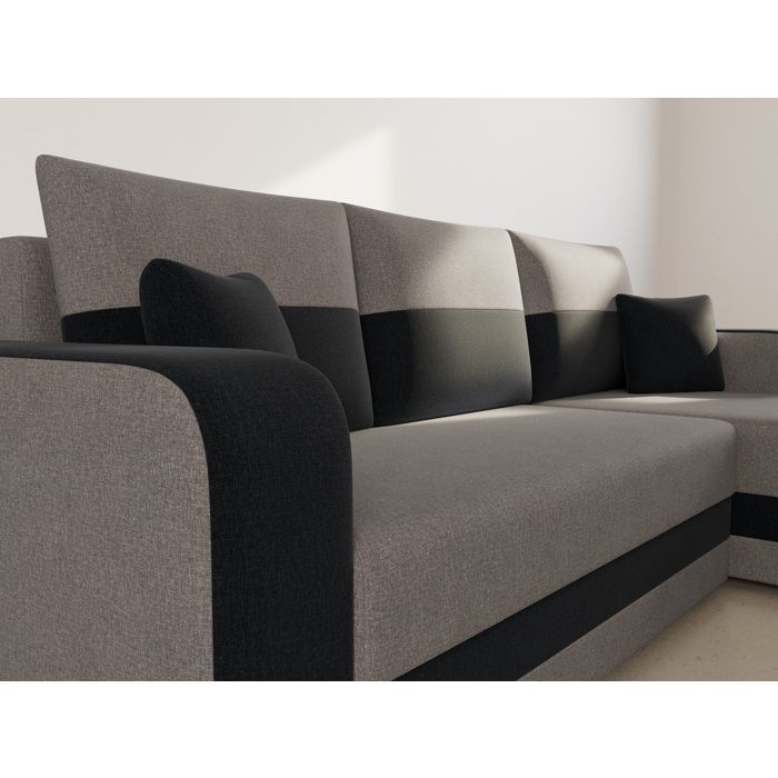 Harvey - Sofá cama esquinero reversible de 4 plazas con espacio de almacenamiento en tela bicolor - Negro / Gris