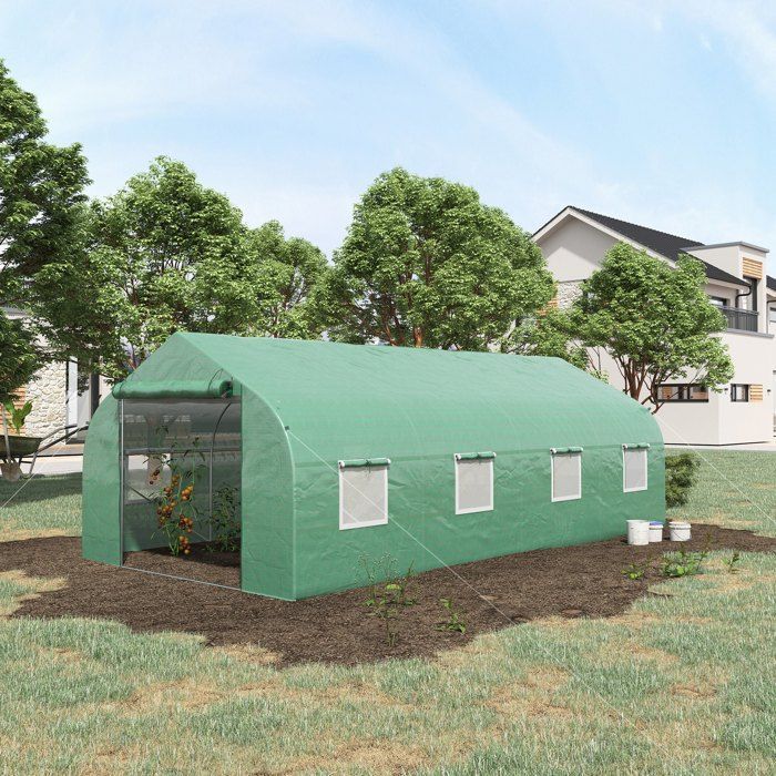 Serre de jardin tunnel - Outsunny - porte 8 fenêtres enroulables galvanisé bâche PE haute densité 140 g/㎡ - 600x300x200cm - vert