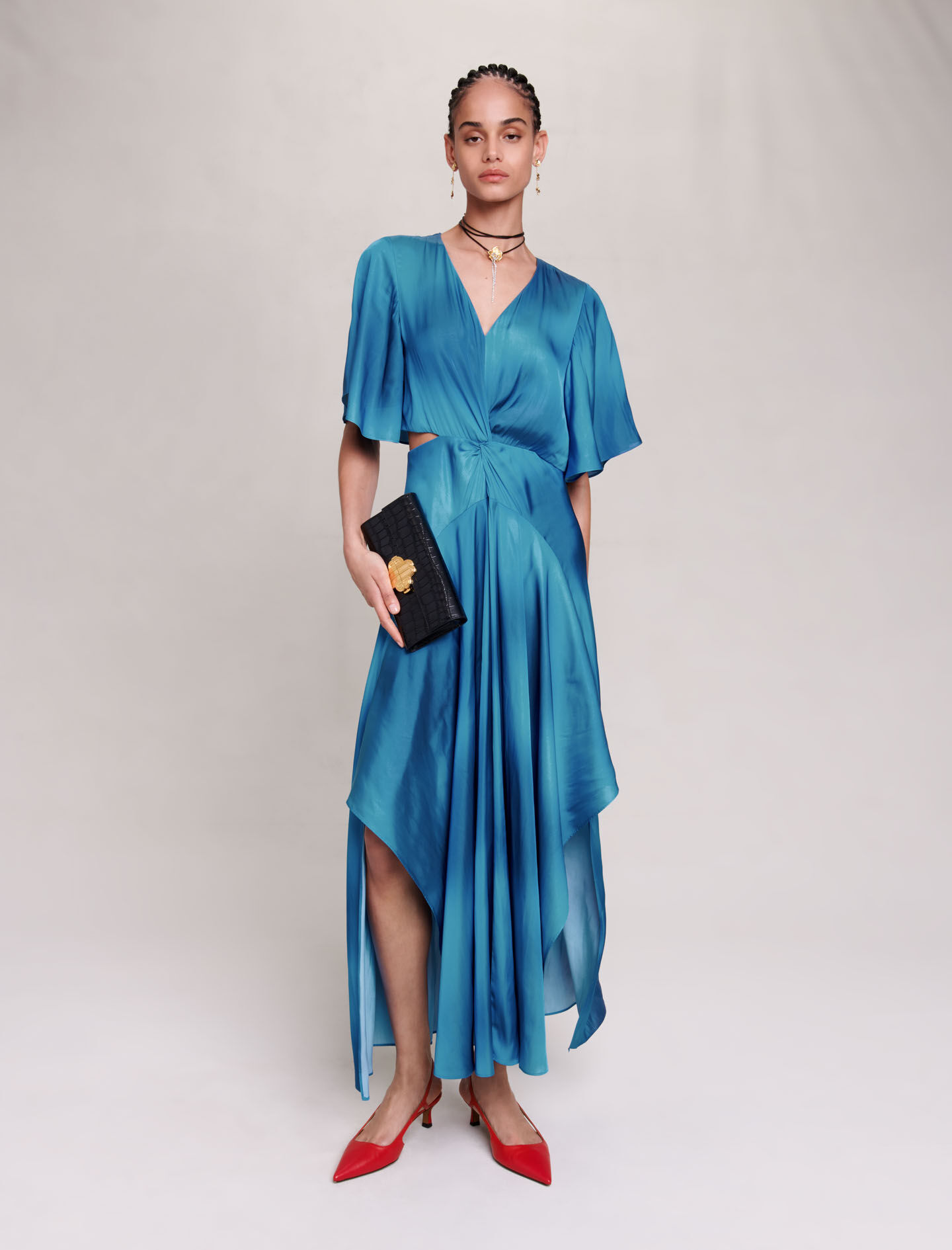 Rochie lungă din satin - Albastră