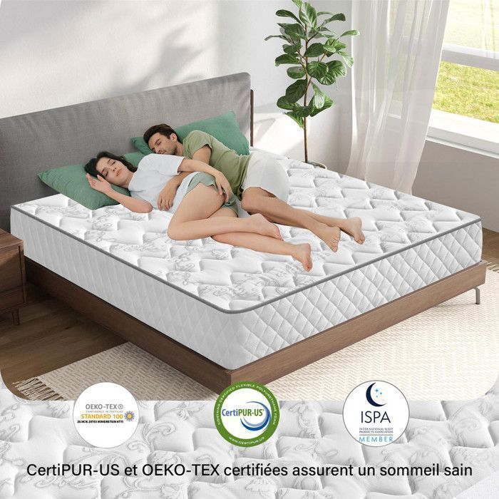 Matelas 140x190 cm, Ép 26cm, Matelas à Ressorts Ensachés, Mémoire de Forme, Hybride Matelas, 10 Zones Confort, Moyenne Ferme h3
