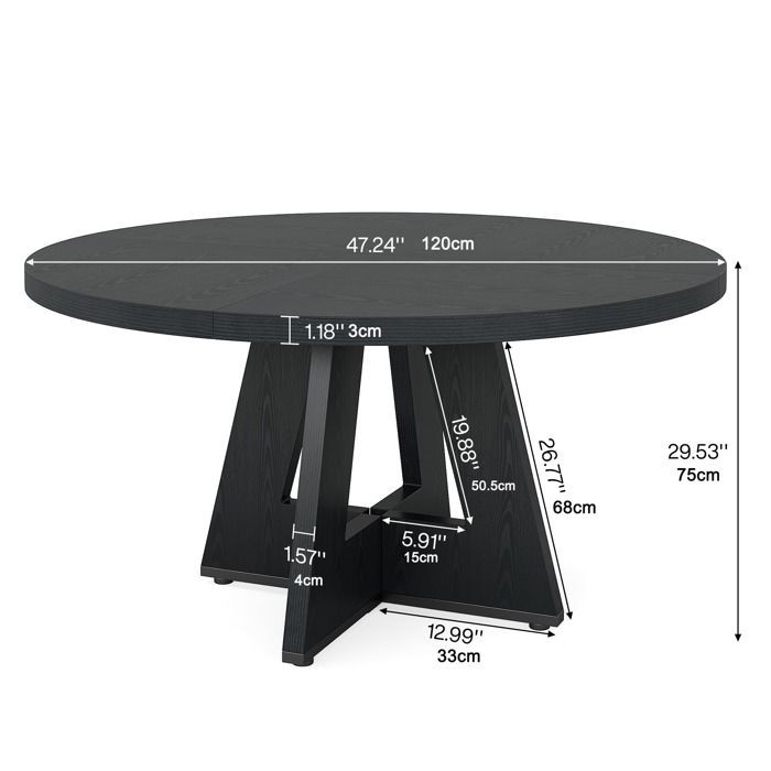 Table à manger ronde 120 x 120 x 75 cm - table en bois salle a manger 6 à 8 personnes - pour cuisine, salon, noir