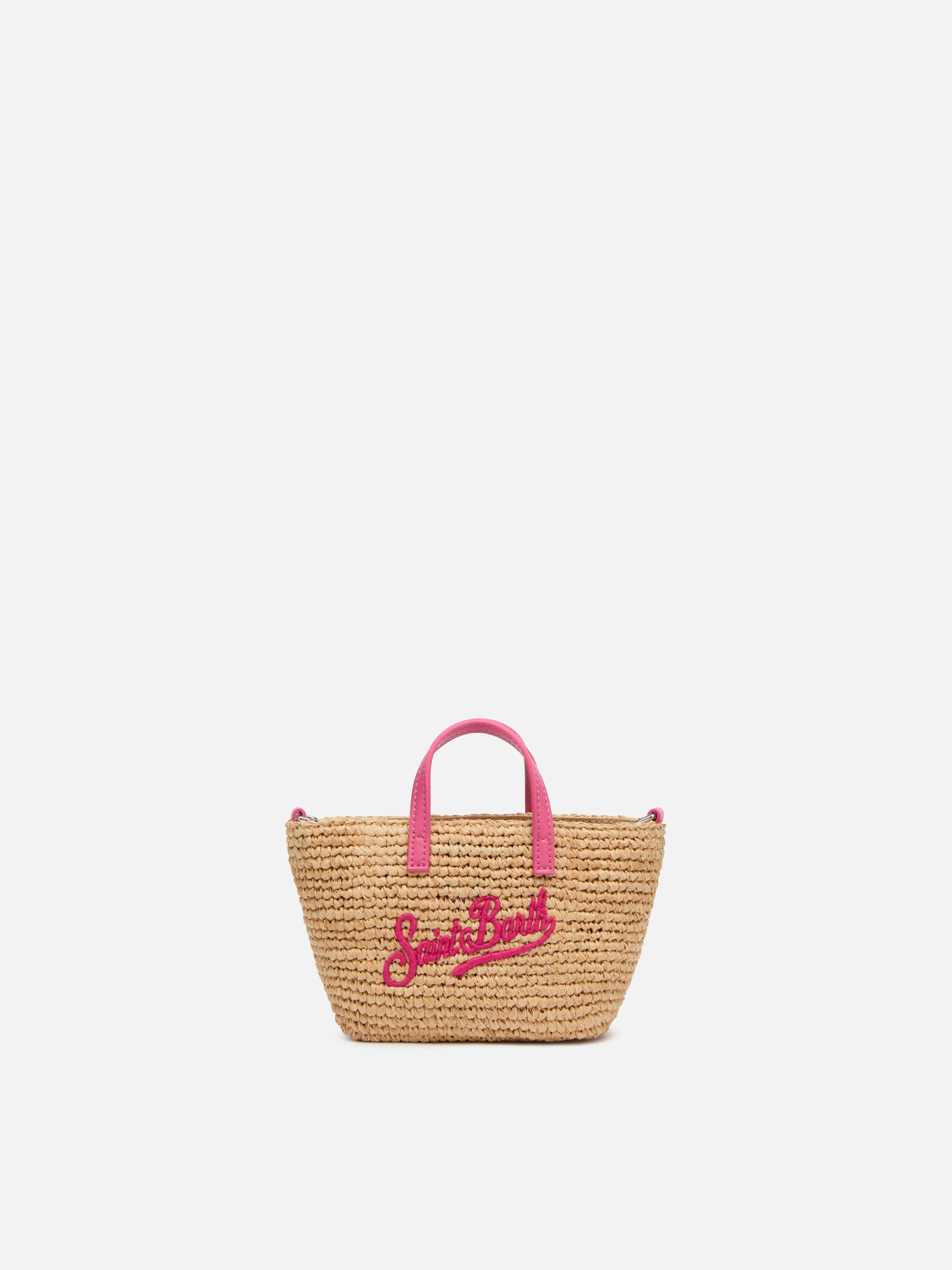 Sac de ville micro en raphia beige avec broderie Saint Barth