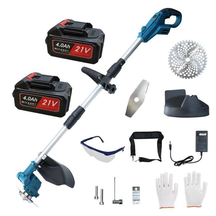 Kit de herramientas de jardinería inalámbricas sin escobillas de 21 V y 650 W con 2 baterías de 4,0 Ah, recortadora multifuncional de césped y ramas.