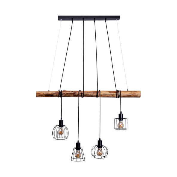 WOODLAND hanglamp, 4 lampen, metaal/hout