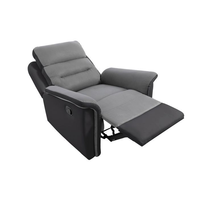 Ensemble canapé relax LÉON 2 places + fauteuil manuel en microfibre et simili Gris/Noir - LOUNGITUDE