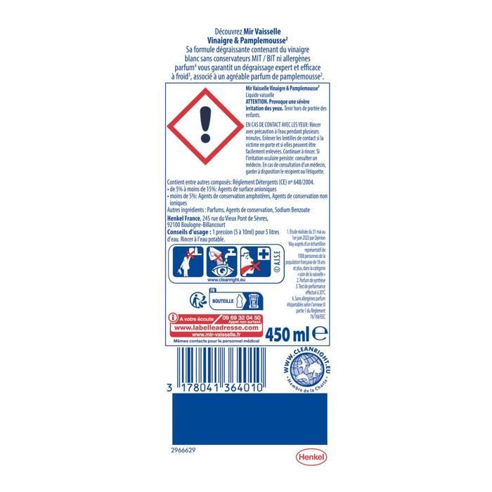 MIR AFWASMIDDELEN Pak van 5 afwasmiddelen Azijn & Grapefruit 450ml