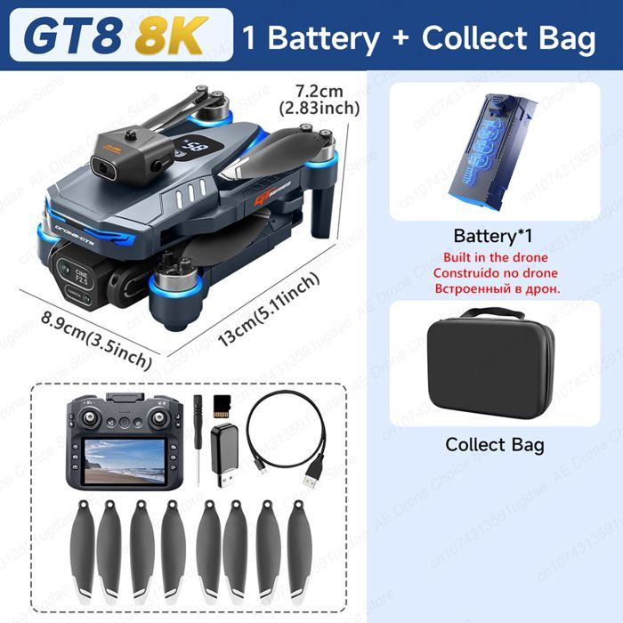 GT8 Professional 8K HD Drone with Dual Camera, 5G WiFi Remote Control, Brushless Motor, Obstacle Avoidance, and Foldable Quadcopter
