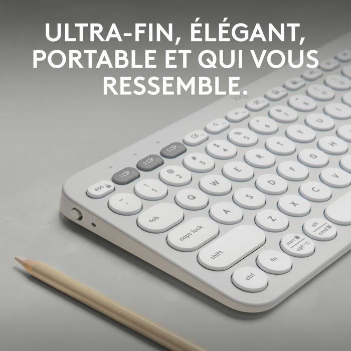 Teclado inalámbrico Logitech Pebble Keys 2 K380s con botones de fácil cambio (blanco).