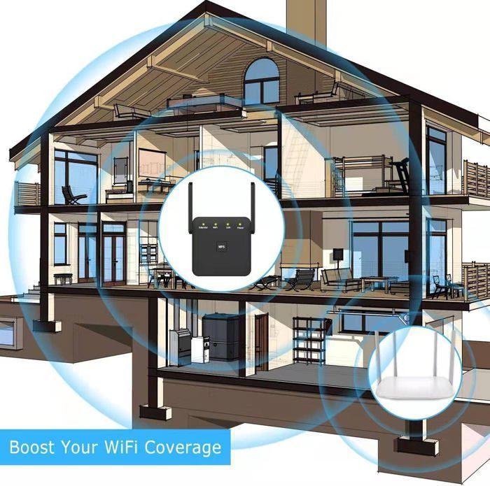 Leistungsstarker 300-Mbit/s-WLAN-Repeater, 2,4-GHz-WLAN-Verstärker mit WPS, 1 LAN-Anschluss, kompatibel mit allen Internet-Routern, Weiß