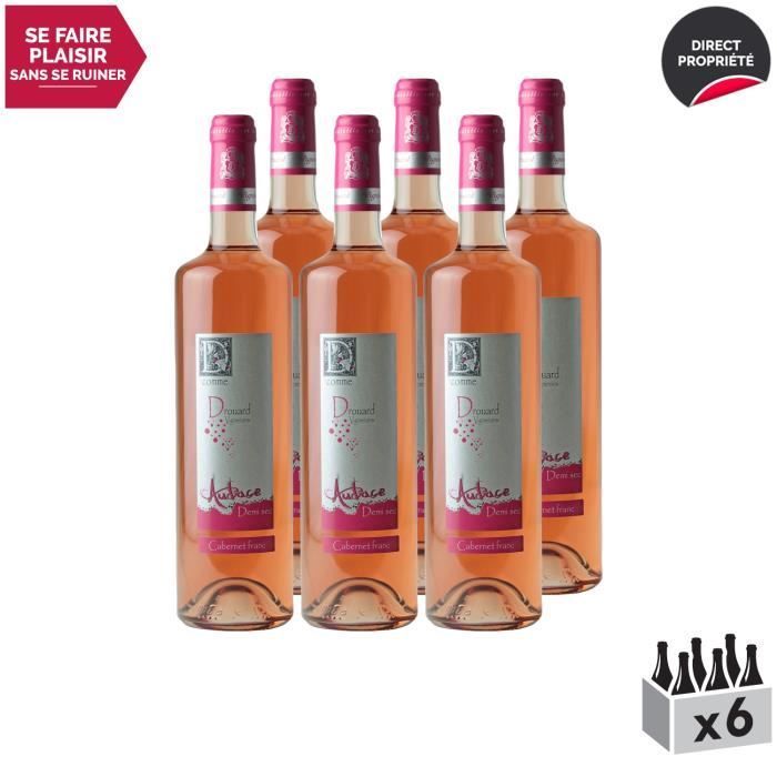 Val de Loire Audace Demi-Sec Rosé - Doos van 6 x 75cl - Wijngaard Drouard - IGP Roséwijn uit de Loire-vallei - Cabernet Franc Druivensoort