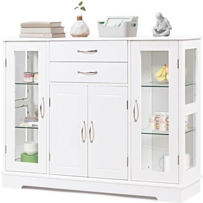 COSTWAY Kitchen Buffet, Storage Unit 107 x 30 x 82 CM White Cabinet for Kitchen and Living Room