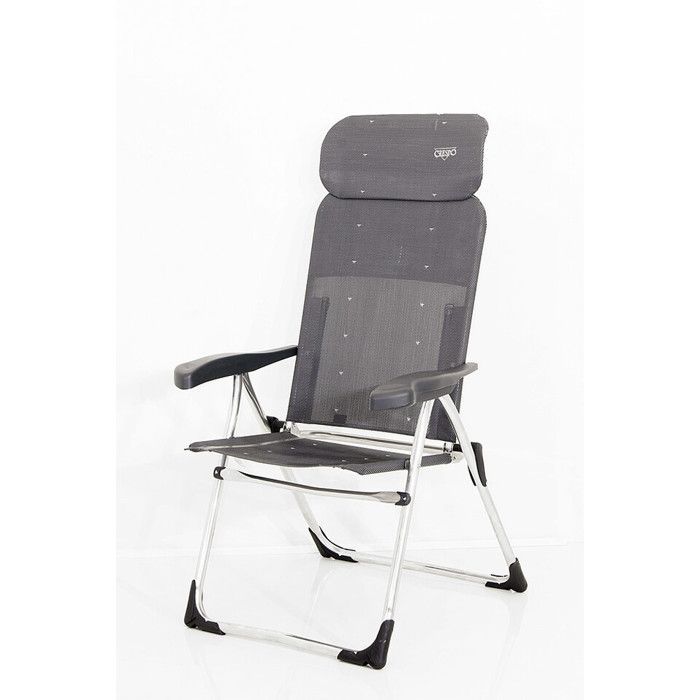 Sillón plegable - CRESPO - Gris compacto - Extra plano 5 cm - Respaldo de 7 posiciones - Reposacabezas ajustable