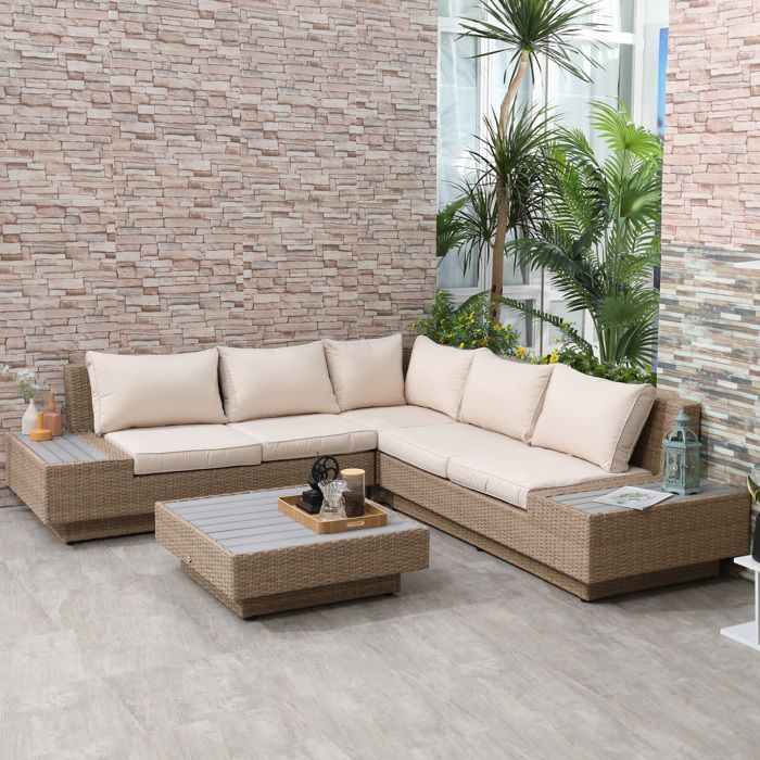 Outsunny - Set di mobili da giardino - Resina intrecciata effetto rattan PE - 165x84x173 cm - Marrone