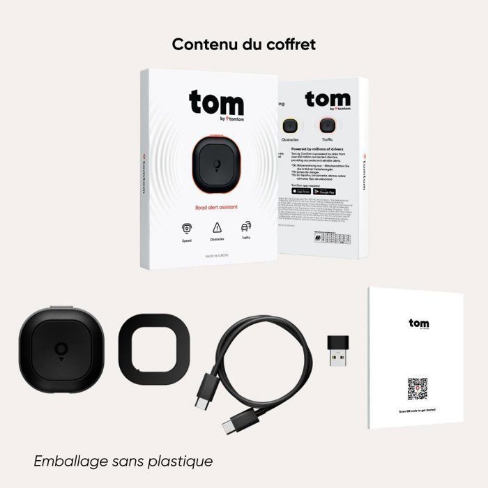 Tom by TomTom Asistente de alerta de tráfico inteligente + 2 soportes adhesivos - TOMTOM - Soporte para salpicadero - Negro