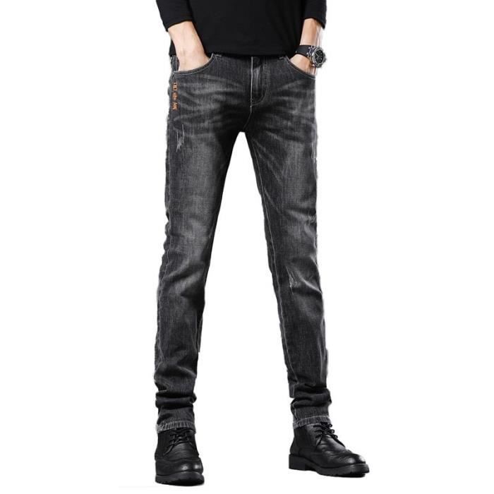 Pantalones vaqueros ajustados elásticos para hombre, 5 bolsillos, denim moderno con efecto desgastado para otoño/invierno - Gris