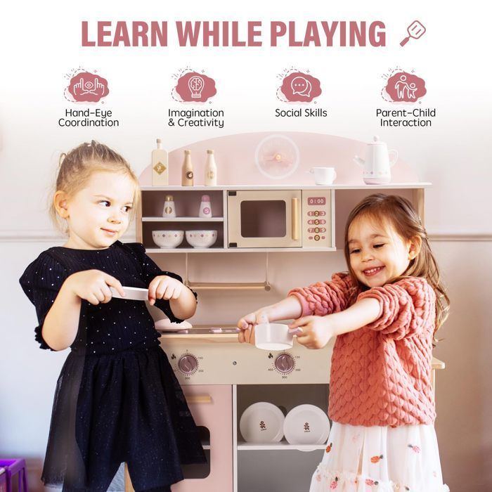 Conjunto de Cozinha Infantil ROBOTIME Rosa Estilo Moderno - Brinquedo Ideal para Crianças a partir de 3 Anos