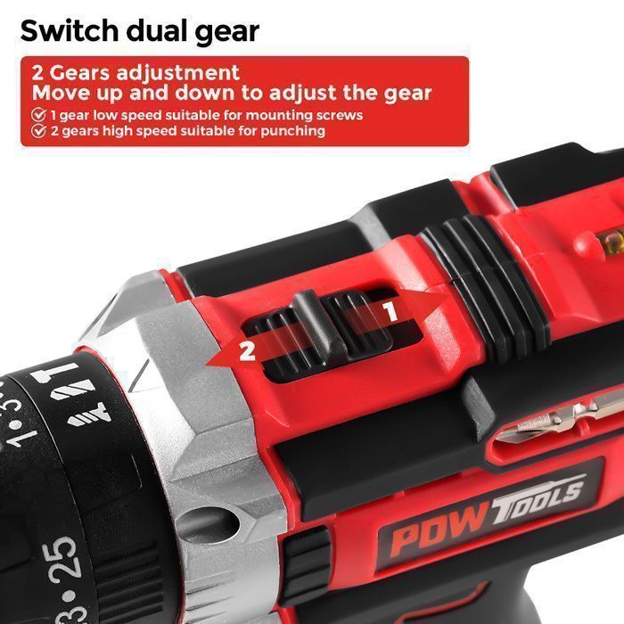 Perceuse visseuse  sans fil POWTOOLS - 21V - 2 batteries Lithium + 24 accessoires + Chargeur