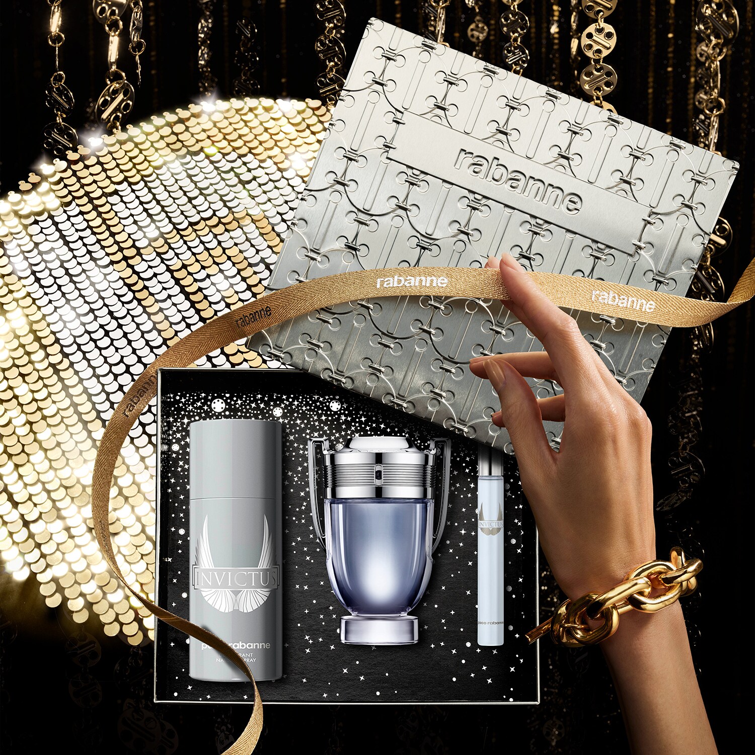 Rabanne Invictus Cadeauset – Eau de Toilette, Deodorantspray en Reisspray