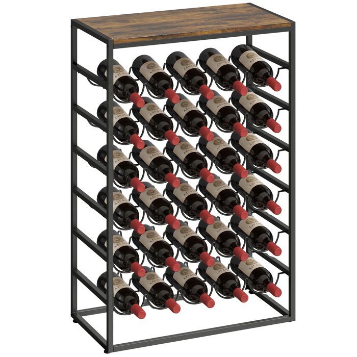 Botellero - HOMCOM - 30 botellas y 6 niveles - estilo industrial - estructura metálica - 59x30x88,5 cm - marrón rústico