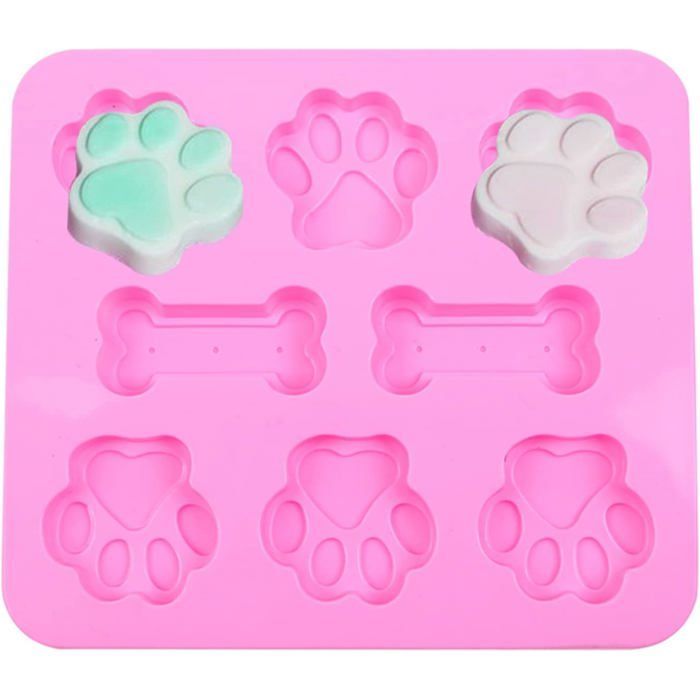 Lot de 2 moules en silicone pour chiot, chat, chien, empreintes de pattes, chocolat, friandises pour chien, glaces au congélateur