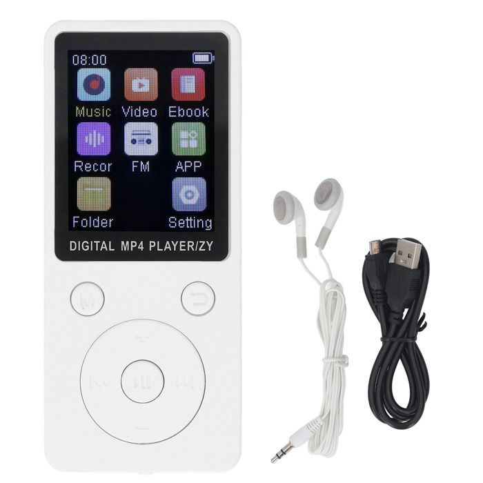 Lettore MP3/MP4 OMABETA con Bluetooth 5.0, schermo a colori da 1,8 pollici, scheda di memoria integrata da 16 GB, bianco