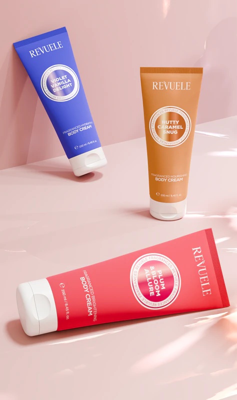 „Revuele Violet Vanilla Delight“ drėkinamasis kūno kremas su kvapu