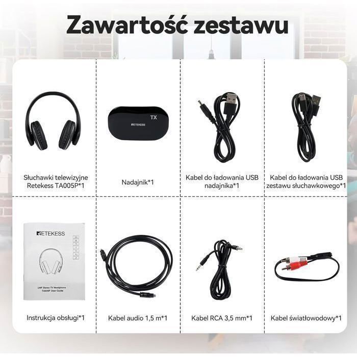 Cuffie wireless Retekess TA005P per TV, cuffie wireless per TV, seconda generazione, comode da indossare, qualità del suono ad alta risoluzione