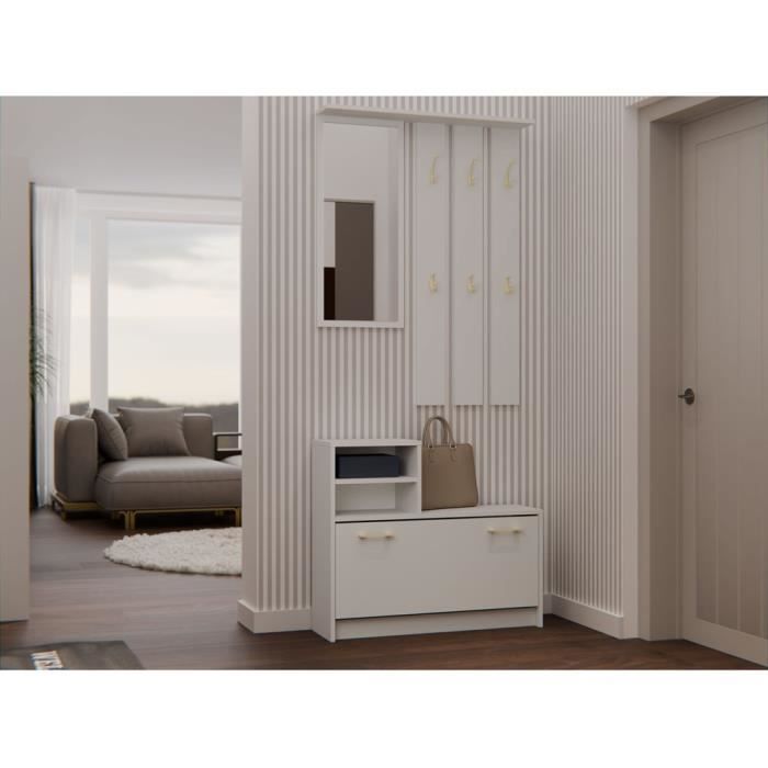 VITTORIA - Entryway Coat Rack - Wall-Mounted Coat Hook + Mirror + Shoe Storage - 180x85x24 - Entryway Furniture - Beige