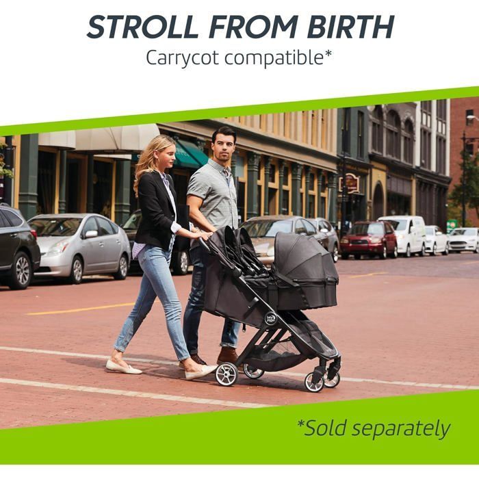 Poussette Double Baby Jogger City Tour 2 Légère et Pliable - Pitch Black