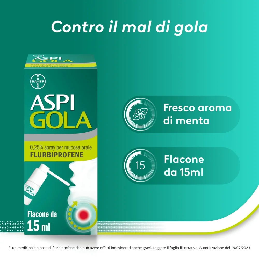 ASPIRINE Aspi Gola Spray 0,25% keelspray Ontstekingsremmende pijnstiller 15 ml Keelpijn
