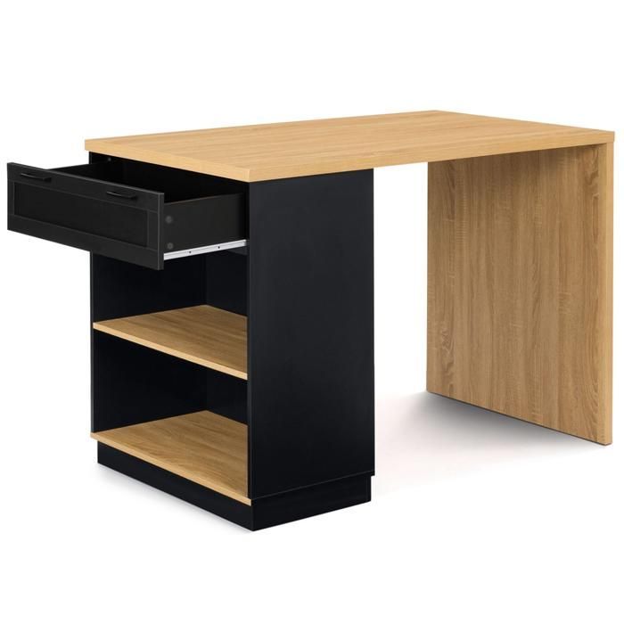 IDMARKET VITO Mesa alta/isla central de 130 cm con tablero de madera y color negro para 4 personas.