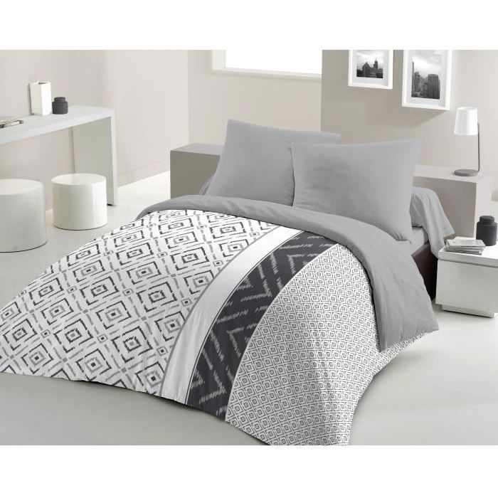 ETHNO Microfiber Duvet Cover Set - 1 Duvet Cover 240 x 260 cm + 2 Pillowcases 63 x 63 cm - Grey
