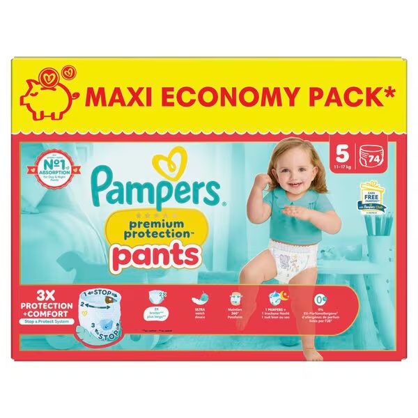 „Pampers Premium Protection Pants“ sauskelnės, 5 dydis, 5 dydis (11–17 kg), 74 vnt.