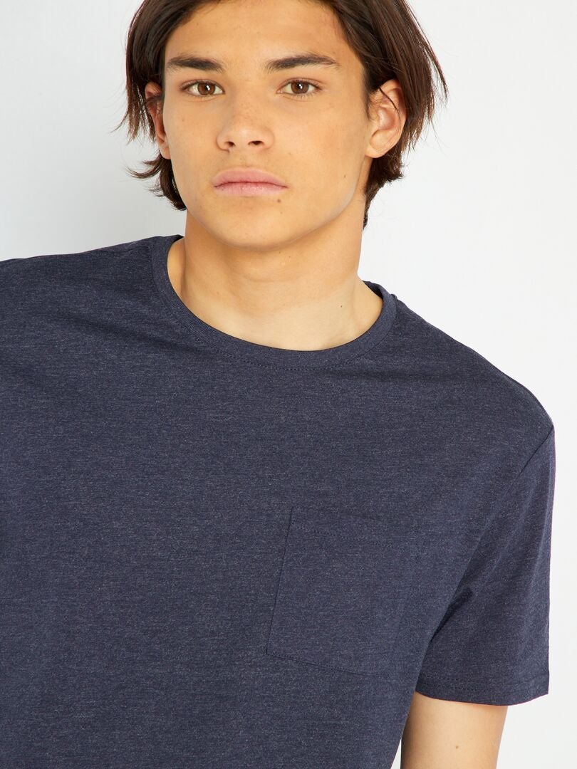 T-shirt met korte mouwen en borstzakken - BLAUW